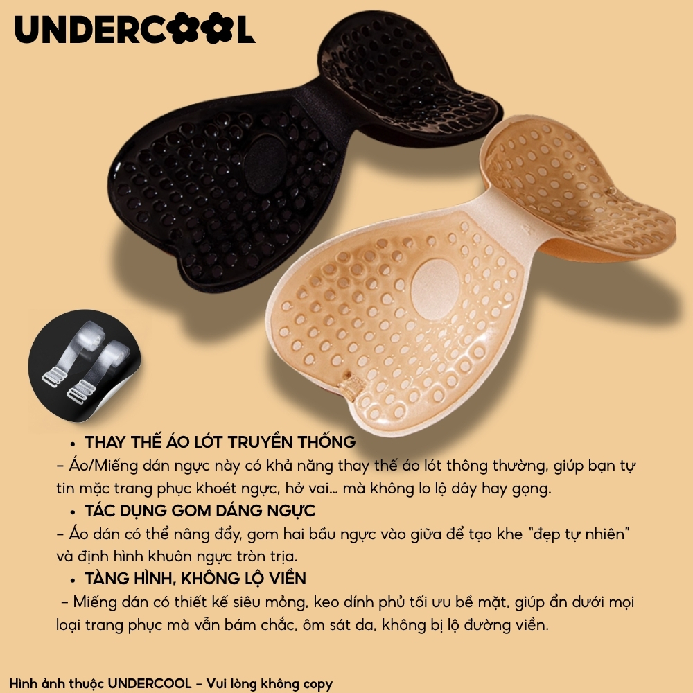 Miếng Dán Bra Ngực Silicone UNDERCOOL Liền Khối  Không Viền Tạo Khe, Kèm Dây Trong Suốt Chống Trượt Siêu Êm DT29