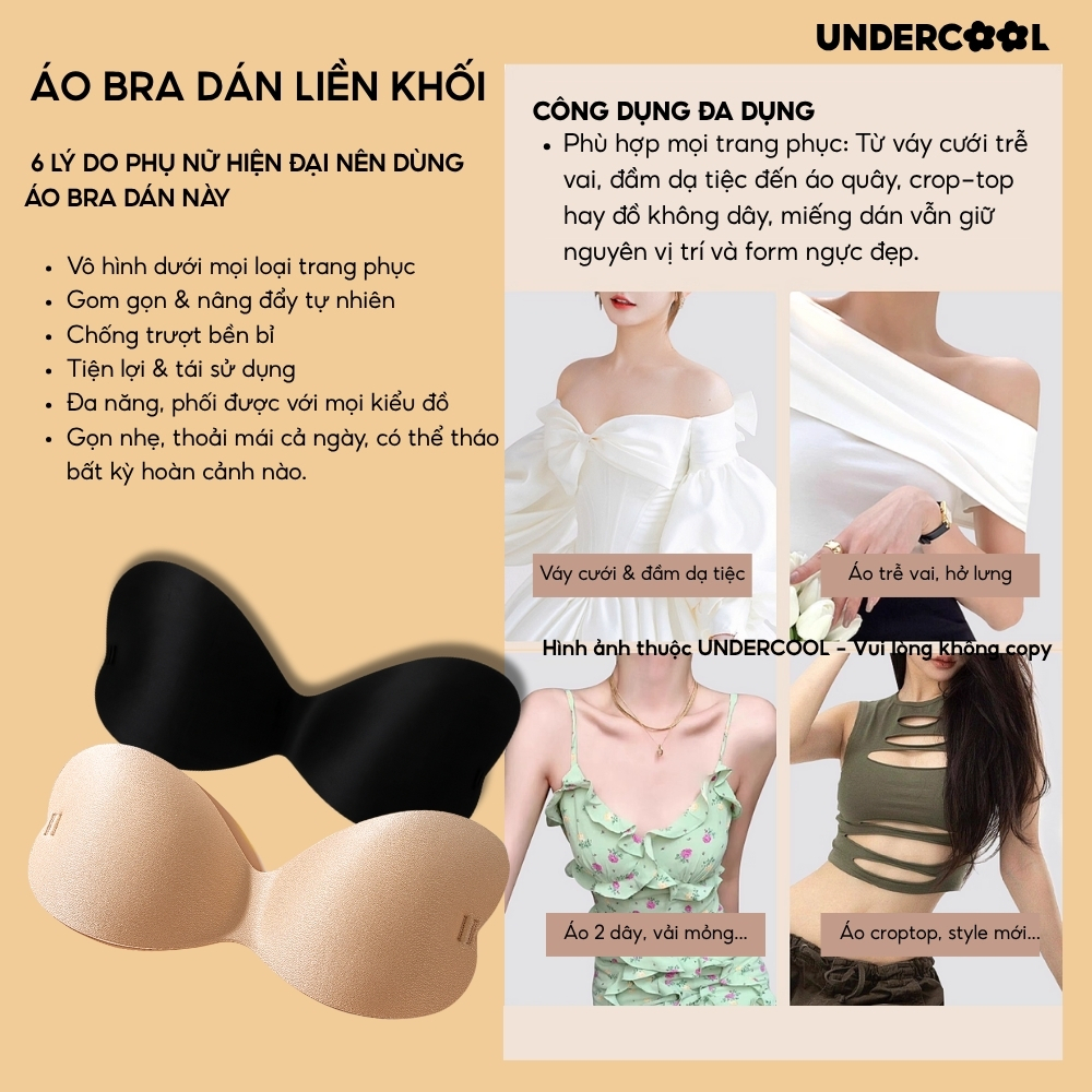 Miếng Dán Bra Ngực Silicone UNDERCOOL Liền Khối  Không Viền Tạo Khe, Kèm Dây Trong Suốt Chống Trượt Siêu Êm DT29