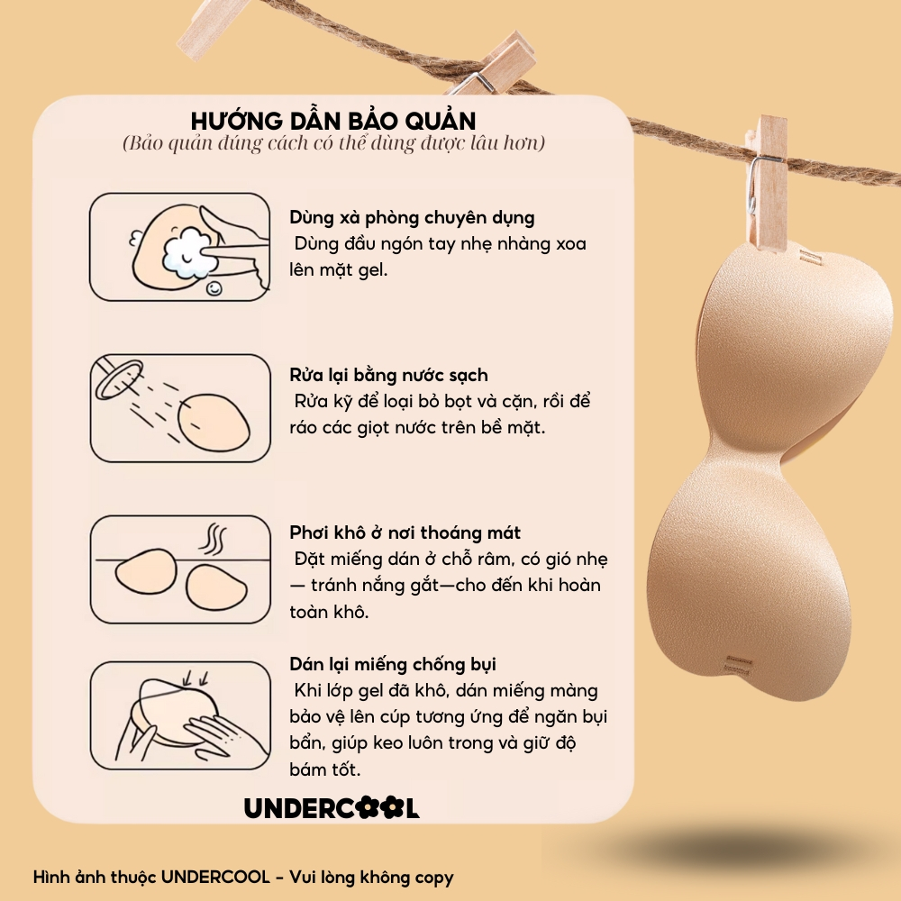 Miếng Dán Bra Ngực Silicone UNDERCOOL Liền Khối  Không Viền Tạo Khe, Kèm Dây Trong Suốt Chống Trượt Siêu Êm DT29