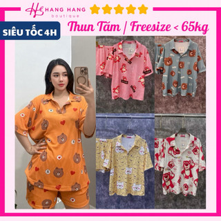 Set đồ bộ nữ đùi ngắn tay cộc cổ sơ mi thun tăm gân co dãn mát lạnh 40-65kg, đồ ngủ đồ mặc nhà cute dễ thương 65CC04