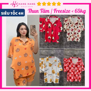 Set đồ bộ nữ đùi ngắn tay cộc cổ sơ mi thun tăm gân co dãn mát lạnh 40-65kg, đồ ngủ đồ mặc nhà cute dễ thương 65CC04