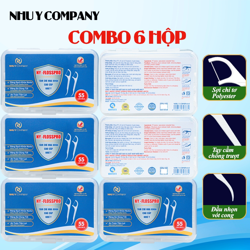 [Combo 6] Hộp tăm chỉ nha khoa cao cấp NY-FLOSSPRO hộp 55 cây an toàn và tiện lợi | Như Ý Company