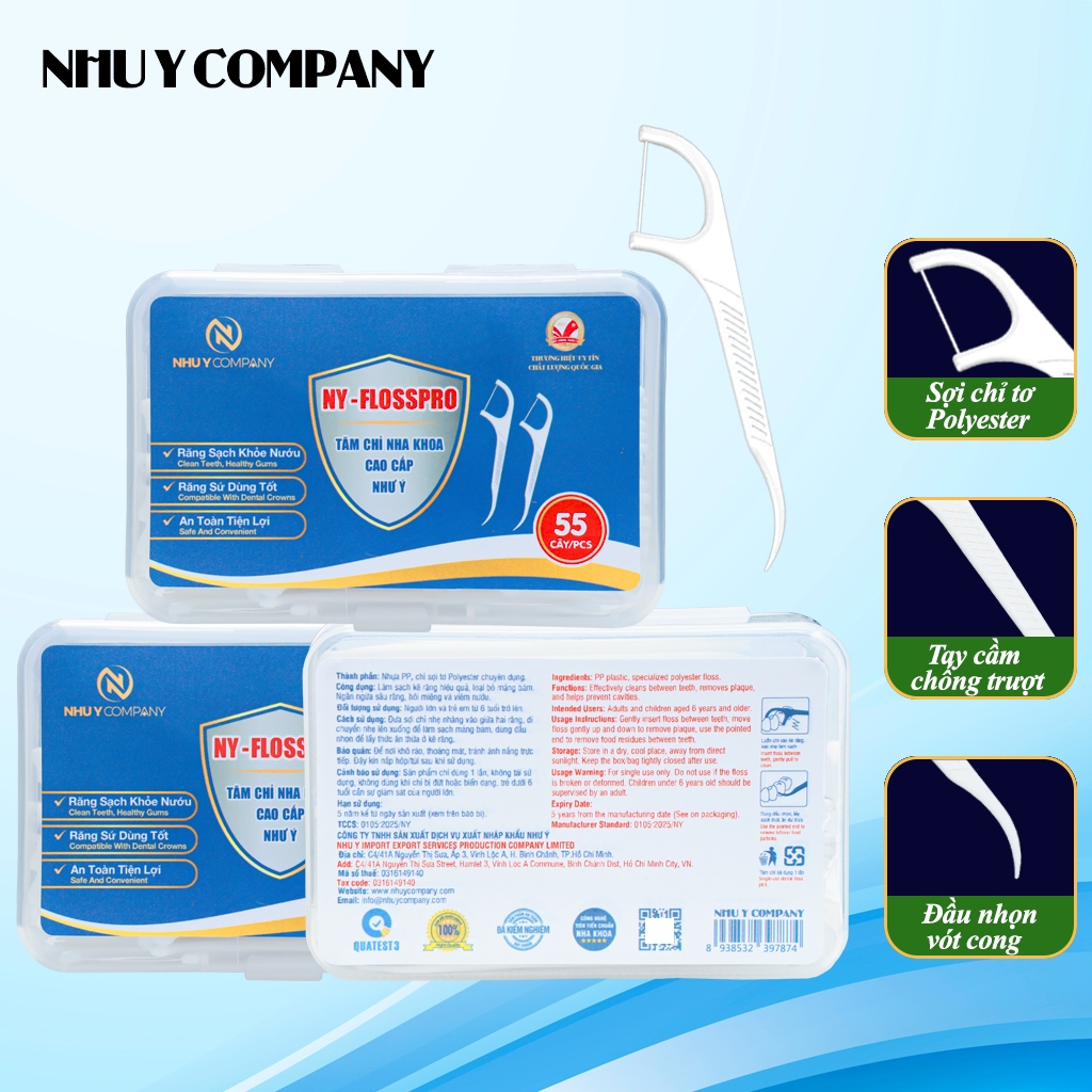 [Combo 6] Hộp tăm chỉ nha khoa cao cấp NY-FLOSSPRO hộp 55 cây an toàn và tiện lợi | Như Ý Company