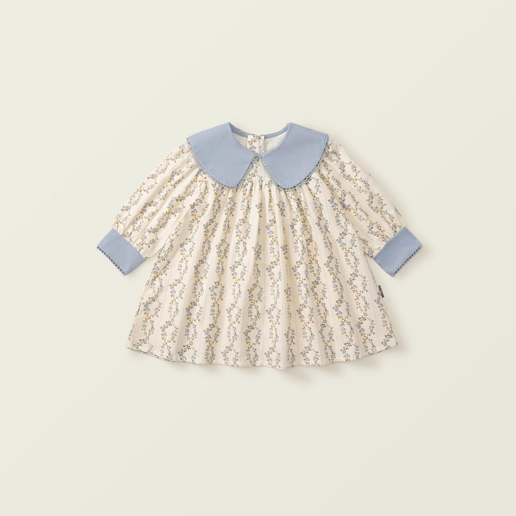 Váy Cho Bé Gái, Váy Babydoll Họa Tiết Hoa Dài Tay Cho Bé Gái Màu Hồng & Xanh Đẹp Chất Vải Mềm Mại