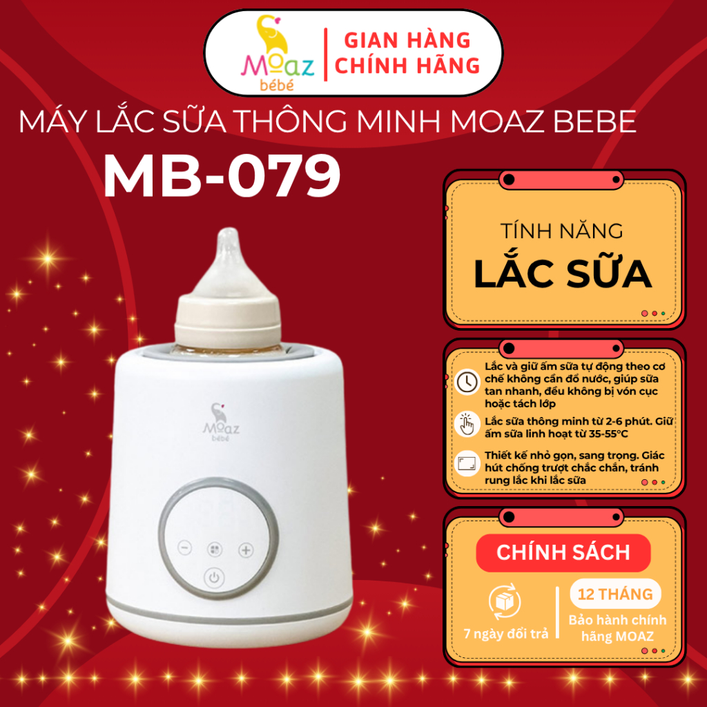Máy lắc sữa thông minh Moaz BéBé MB079, giữ ấm sữa và lắc sữa đều sữa mà không bị vón cục