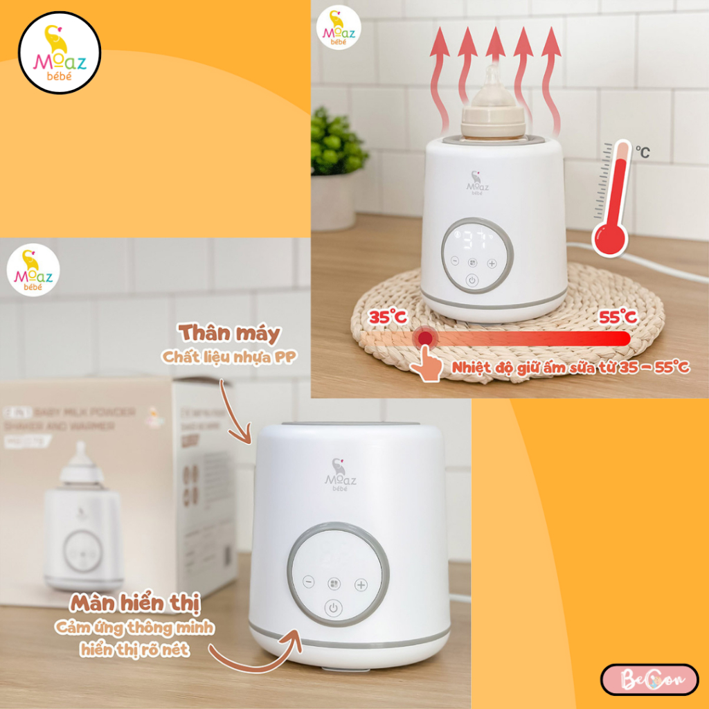 Máy lắc sữa thông minh Moaz BéBé MB079, giữ ấm sữa và lắc sữa đều sữa mà không bị vón cục