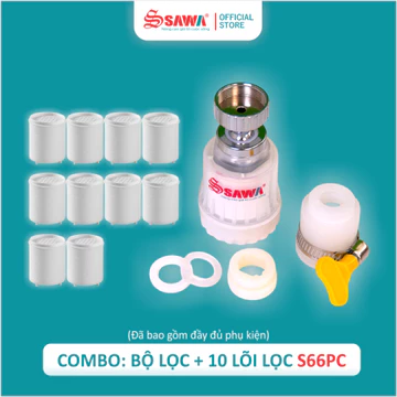 Combo S66PC- Đầu lọc nước tại vòi S66P + 10 lõi lọc nước thay thế - Bộ lọc nước tại vò cổ xoay 360 độ, vòi lọc sạch nước