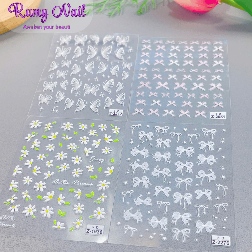Sticker dán móng, sticker nơ nổi 5D, miếng dán móng tay 5D nail sticker ...
