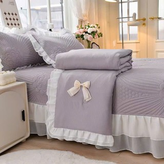Chăn đũi viền bèo đính nơ Nhập Khẩu, Mền cotton đũi trần bông mềm mát kích thước 2m3x2m - BMbedding