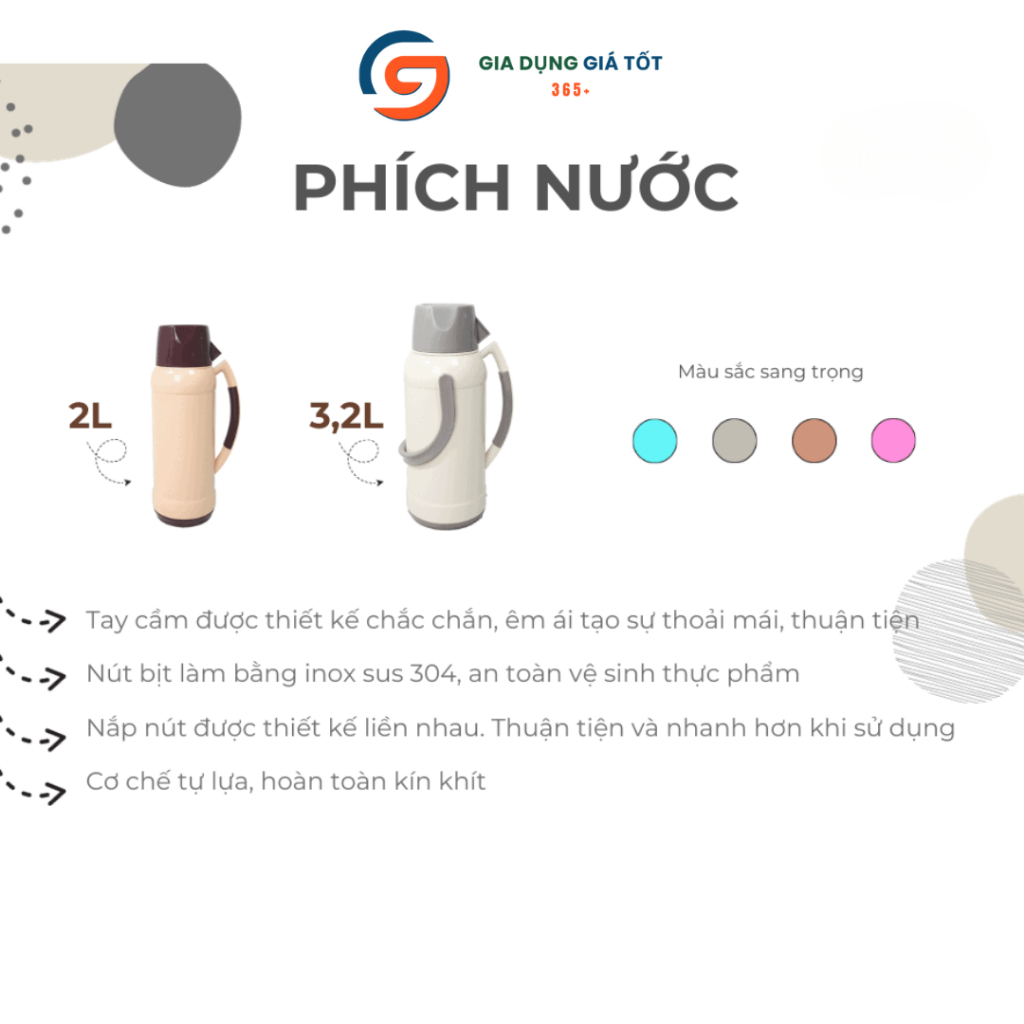 [HỎA TỐC HN] Phích nước nóng giữ nhiệt 2L 3.2L Song Long - bình nước nóng pha trà, nấu mì tiện lợi