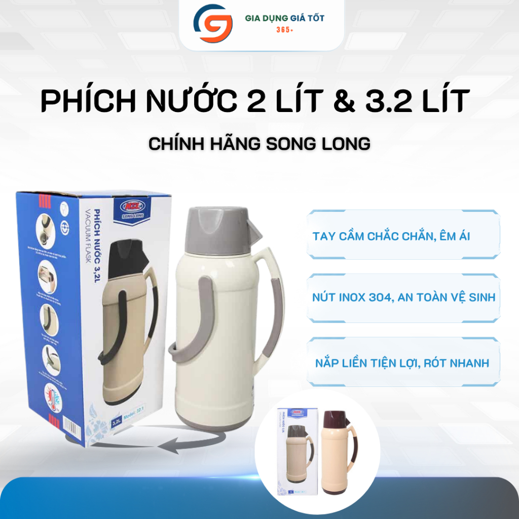 [HỎA TỐC HN] Phích nước nóng giữ nhiệt 2L 3.2L Song Long - bình nước nóng pha trà, nấu mì tiện lợi
