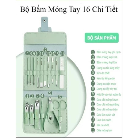 Bộ Bấm Móng Tay 16 Món Đa Năng, Chăm Sóc Tay Chân, Da Mặt, Chất Liệu Thép Không Gỉ chất lượng ntt
