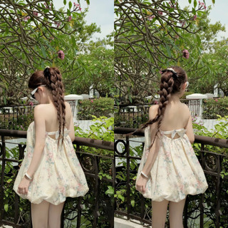 Váy thiết kế nanabaobeii Set bồng thiết kế quây ngực hở lưng có nơ siêu yêu,kèm quần rời