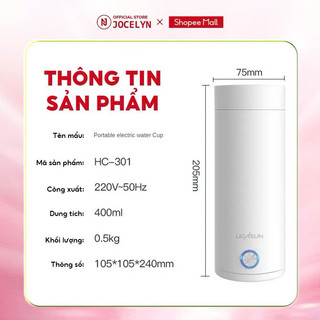 Bình Đun Nước Siêu Tốc Mini Cầm Tay JOCELYN, Bình Nước Giữ Nhiệt Nhỏ Gọn, Inox 304, Dung Tích 400ml.