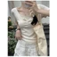 Áo Thun Nữ Phối Ren Hoa Nhí Tay Ngắn Phong Cách Vintage Hàn Quốc Nhẹ Nhàng