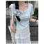 Áo Thun Nữ Phối Ren Hoa Nhí Tay Ngắn Phong Cách Vintage Hàn Quốc Nhẹ Nhàng