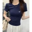 Áo Thun Nữ Form Ôm Tay Ngắn Thêu Nơ Mini Cotton Co Giãn Phong Cách Hàn Quốc Basic