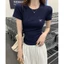 Áo Thun Nữ Form Ôm Tay Ngắn Thêu Nơ Mini Cotton Co Giãn Phong Cách Hàn Quốc Basic