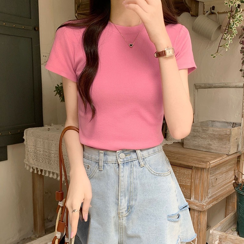 (Hàng Quảng Châu CC) Áo Thun Nữ Babytee Trơn Basic Thun Tăm Cổ Tròn Tay Ngắn Ôm Body