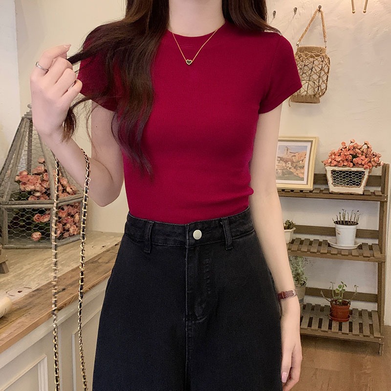 (Hàng Quảng Châu CC) Áo Thun Nữ Babytee Trơn Basic Thun Tăm Cổ Tròn Tay Ngắn Ôm Body