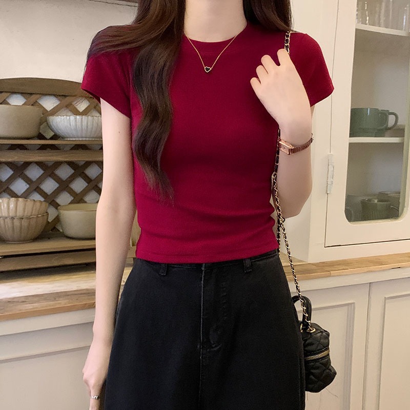 (Hàng Quảng Châu CC) Áo Thun Nữ Babytee Trơn Basic Thun Tăm Cổ Tròn Tay Ngắn Ôm Body