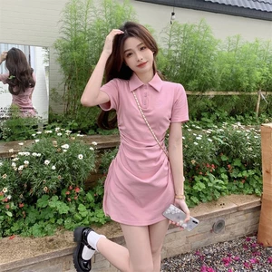 Đầm POLO Tay Ngắn Rút Eo Tôn Dáng Phối Thêu Chữ Ngực Váy Body Ngắn Cao Cấp