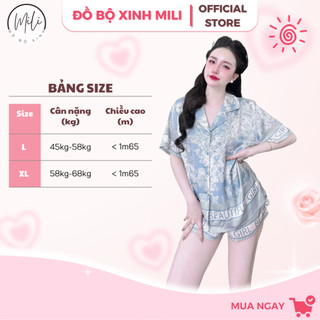 Đồ Bộ Pijama Nữ Cộc Tay MiLi – Áo Tay Ngắn Nút Bọc, Quần Đùi Có Túi – Lụa Latin Cao Cấp Sang Trọng