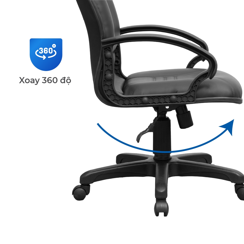 Ghế văn phòng cao cấp Dona Qui Phúc, chân xoay 360 độ, linh hoạt, tựa lưng êm ái, thoải mái