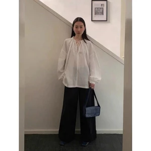 𝗠𝗶𝗻𝗮 A12 - Áo Linen tay phồng phối bèo nơ BEELY