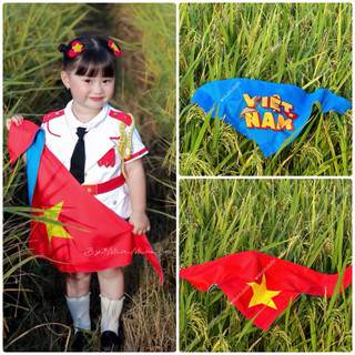 [Dũi Cotton dày] Khăn choàng 2 mặt xanh đỏ in sao vàng Việt Nam cho các ngày lễ Tổ quốc