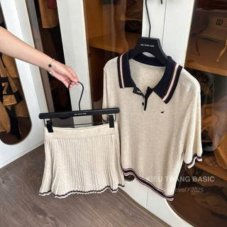 Set Váy Len Polo Viền Thêu Ngựa Kiều Trang [Sẵn Ship]