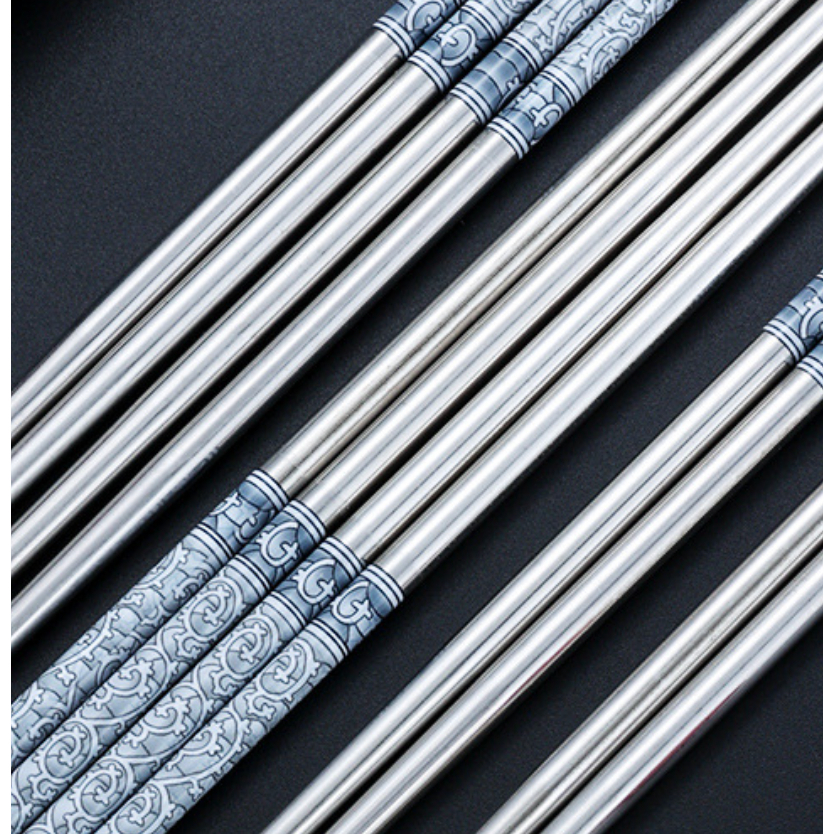 [ Ở ĐÂY RẺ NHẤT} 10 ĐÔI Đũa Inox chống trượt, chống nhiệt hoa văn siêu đẹp cao cấp loại 1