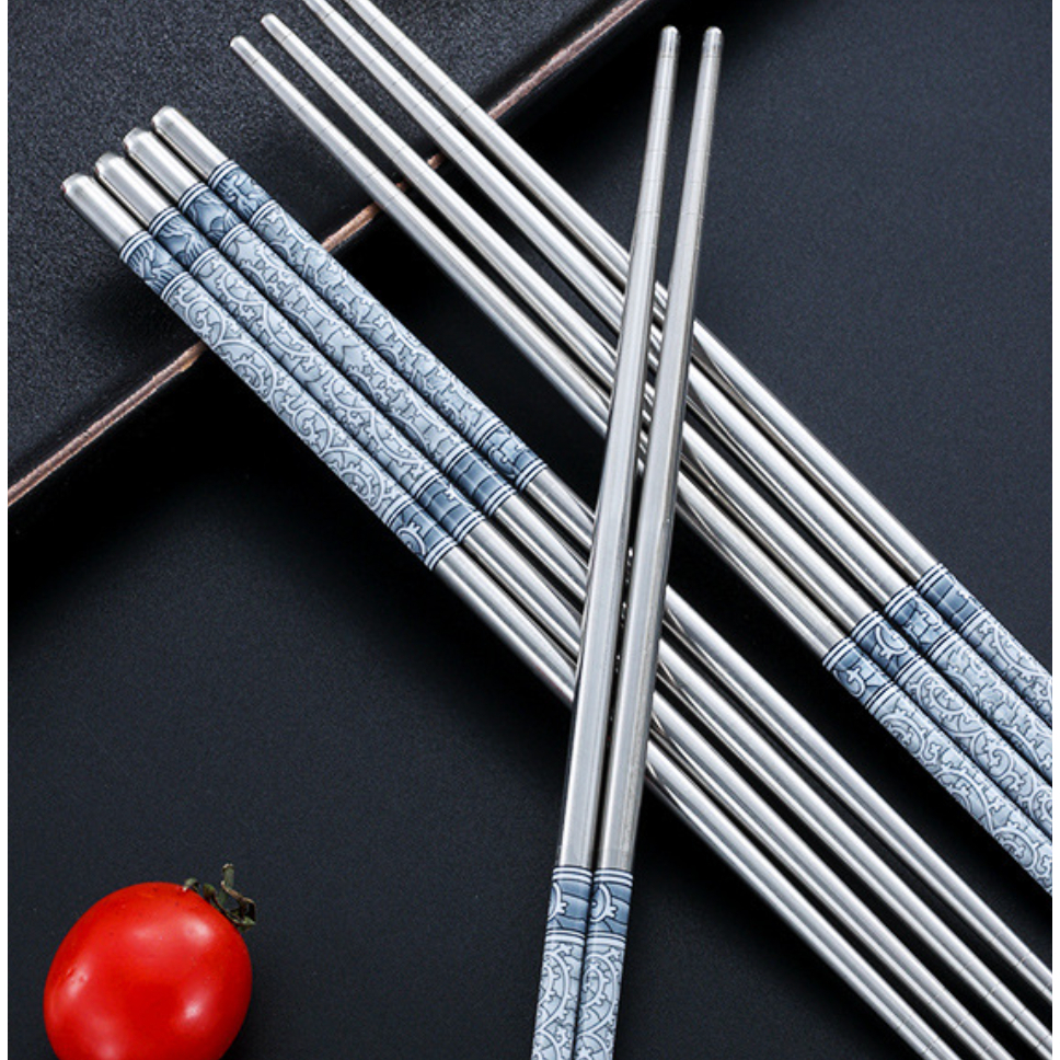 [ Ở ĐÂY RẺ NHẤT} 10 ĐÔI Đũa Inox chống trượt, chống nhiệt hoa văn siêu đẹp cao cấp loại 1