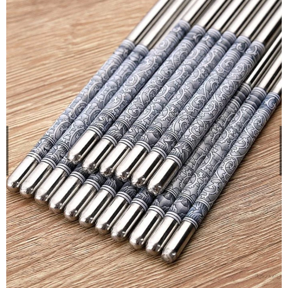 [ Ở ĐÂY RẺ NHẤT} 10 ĐÔI Đũa Inox chống trượt, chống nhiệt hoa văn siêu đẹp cao cấp loại 1
