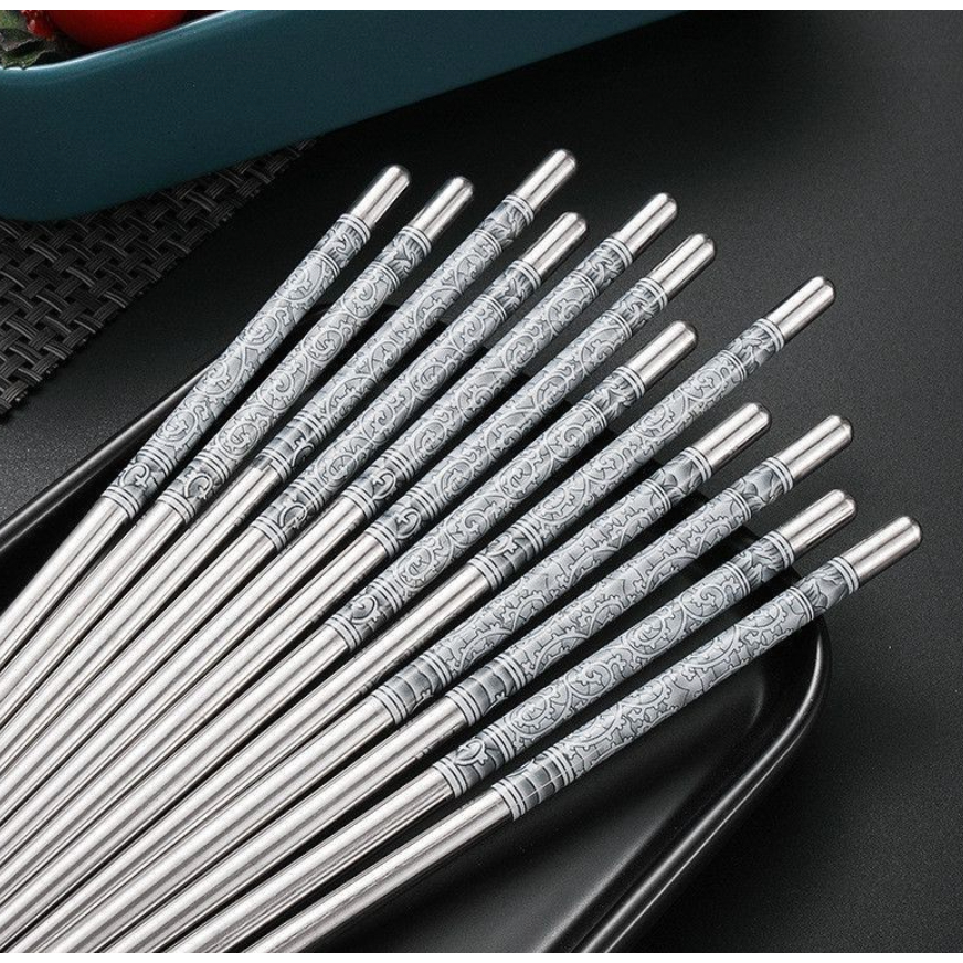 [ Ở ĐÂY RẺ NHẤT} 10 ĐÔI Đũa Inox chống trượt, chống nhiệt hoa văn siêu đẹp cao cấp loại 1
