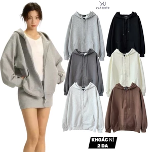 Áo khoác nỉ 2 da YUSTUDIO, áo khoác hoodie zip, áo khoác có mũ chất nỉ 2 da form rộng mẫu Trơn