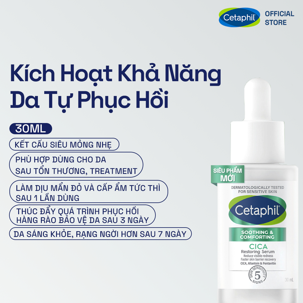 Bộ Sản Phẩm Phục Hồi Cetaphil Soothing and Comforting Cica Restoring Serum+Calming Face Cream+Balancing Toner+Foam Wash