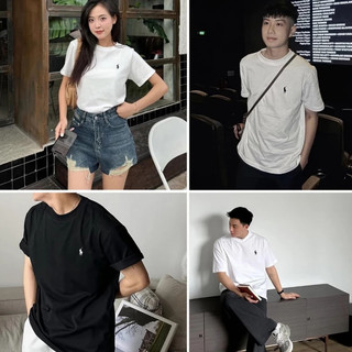 Mới nhất ngắn tay áo Pony thêu ngắn T rắn màu RL vàng tiêu chuẩn cho nam và nữ nửa tay áo rắn màu