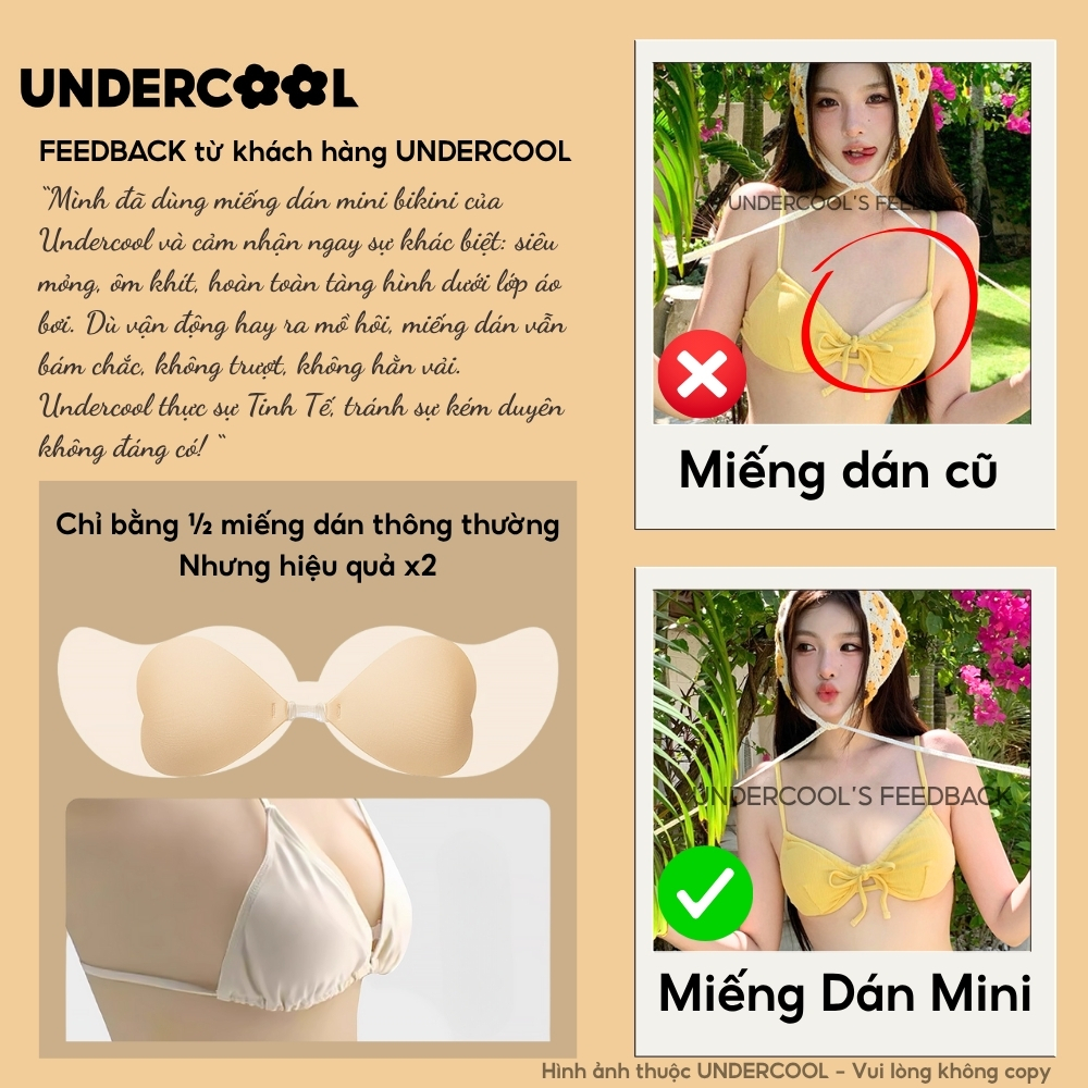 Miếng dán ngực tàng hình UNDERCOOL, Áo ngực dính liền mạch hình trái tim, ngực nhỏ, bikini DT30