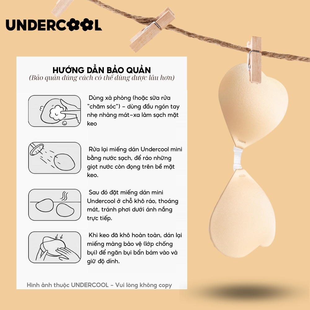 Miếng dán ngực tàng hình UNDERCOOL, Áo ngực dính liền mạch hình trái tim, ngực nhỏ, bikini DT30