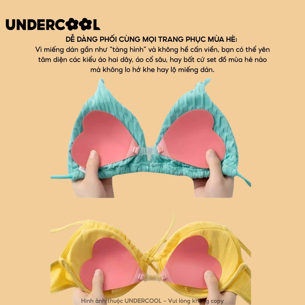 Miếng dán ngực tàng hình UNDERCOOL, Áo ngực dính liền mạch hình trái tim, ngực nhỏ, bikini DT30