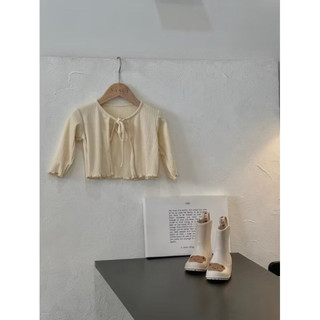 Set váy + Áo khoác cardigan dài tay bé gái màu kem