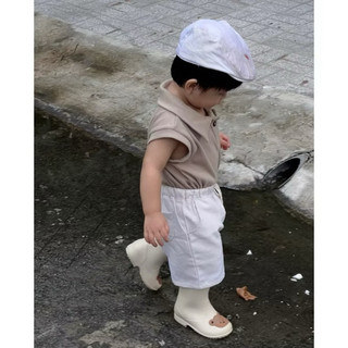Set áo polo + quần short basic bé trai phong cách Hàn màu nâu