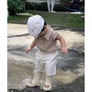 Set áo polo + quần short basic bé trai phong cách Hàn màu nâu