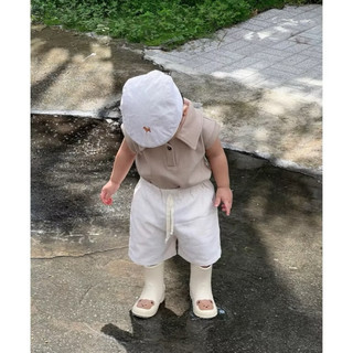 Set áo polo + quần short basic bé trai phong cách Hàn màu nâu