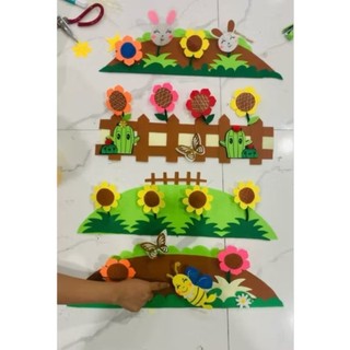 Hoa cỏ chân tường bằng vải dạ trang trí lớp học mầm non và tiểu học