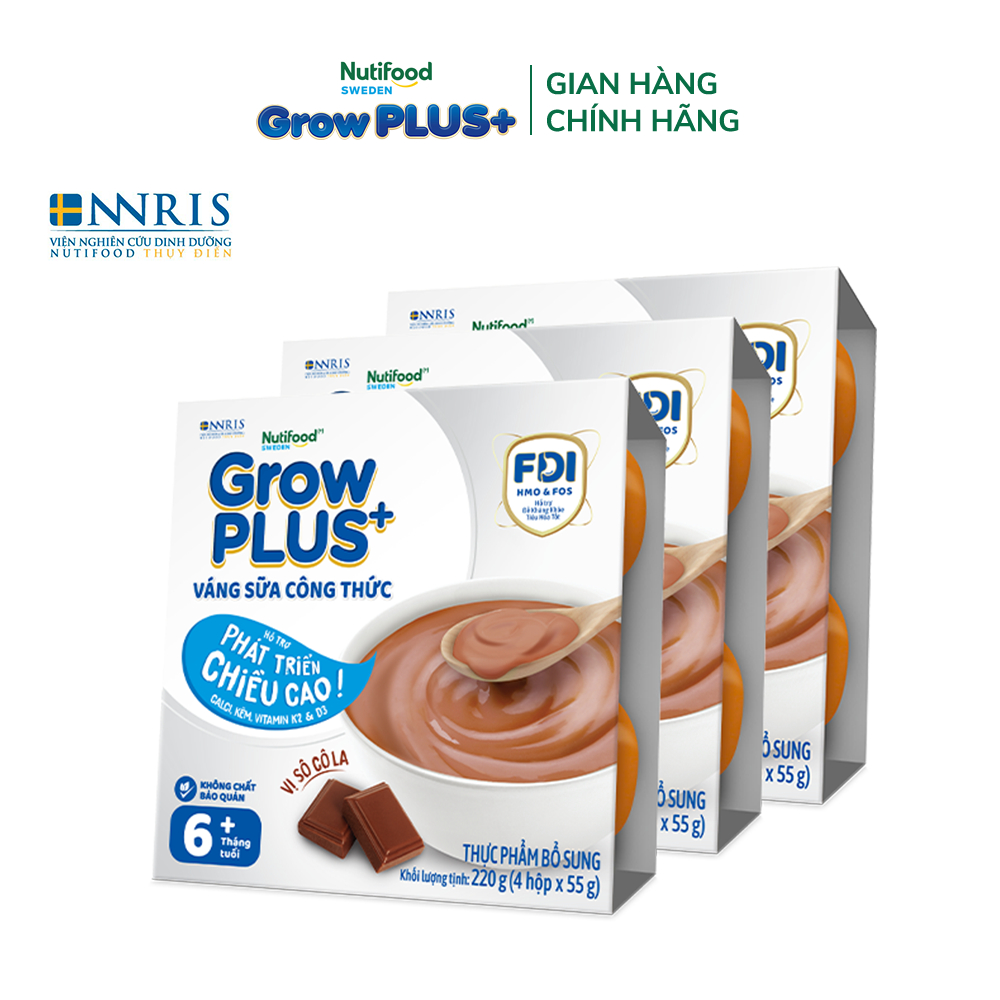 Combo 3 lốc GrowPLUS+ Váng sữa công thức Cao lớn vượt trội Vani & Socola (55g x 12 hộp)