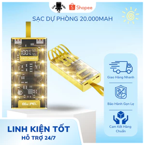 Sạc dự phòng Trong Suốt PD 66w – 20.000mAh , Bảo hành 6 tháng