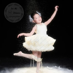 Đầm công chúa ba lê trắng kem cho bé - Váy bale công chúa bé gái