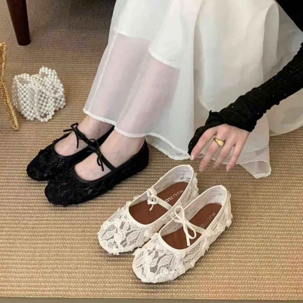 Giày búp Bê Nữ, Giày Bệt Nữ Lưới Quai Ngang Phối Nơ Phong Cách Hot Trend N40 || Anshoes Dynasty